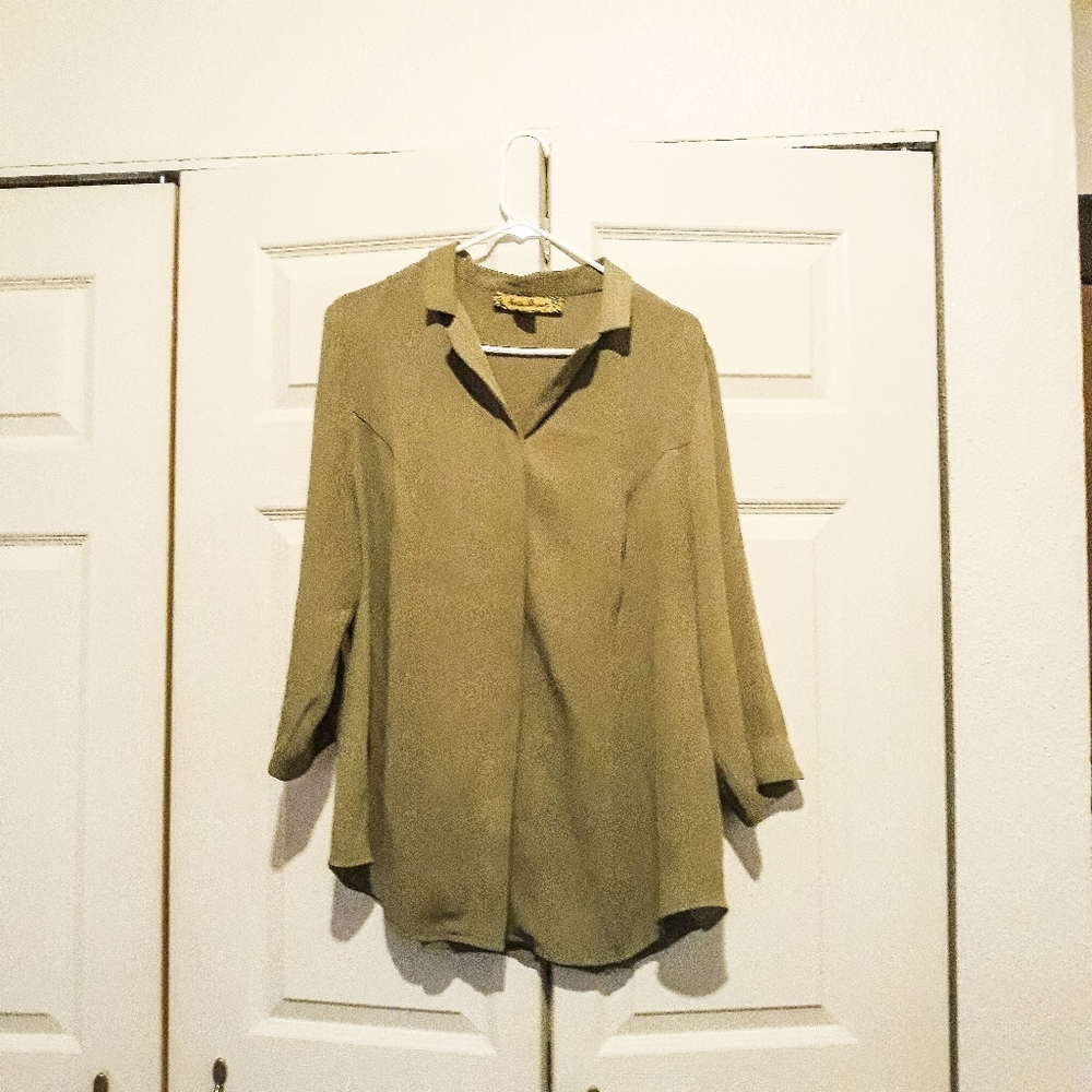 Ashley Stewart green botton down blouse